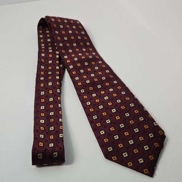 Jos. A. Bank Executive Collection Burgundy Silk Maroon and Yellow Patterned Tie - Picture 5 of 6